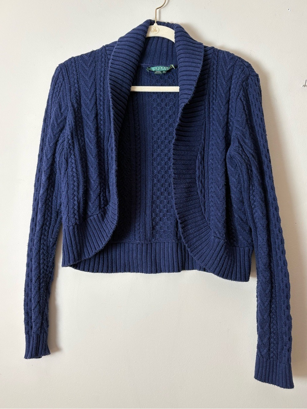 Lauren Ralph Lauren Navy Cable-Knit Shawl Collar Cardigan M